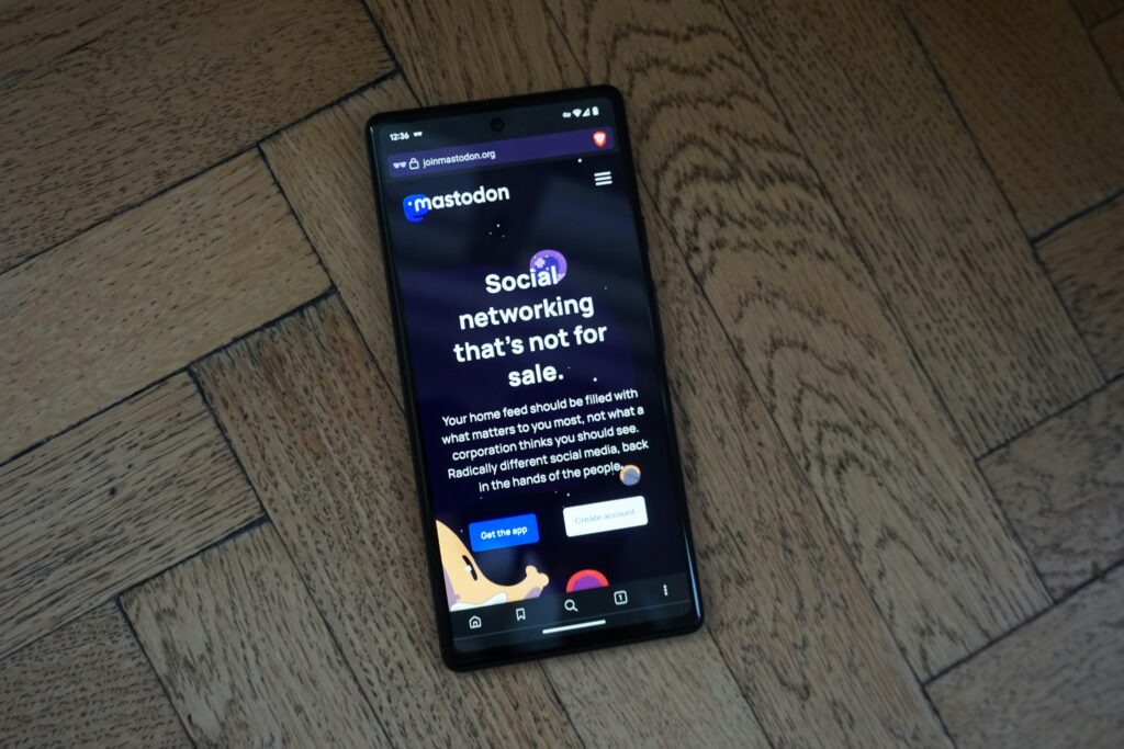 Smartphone showing the Mastodon sign-up page on the joinmastodon.org website